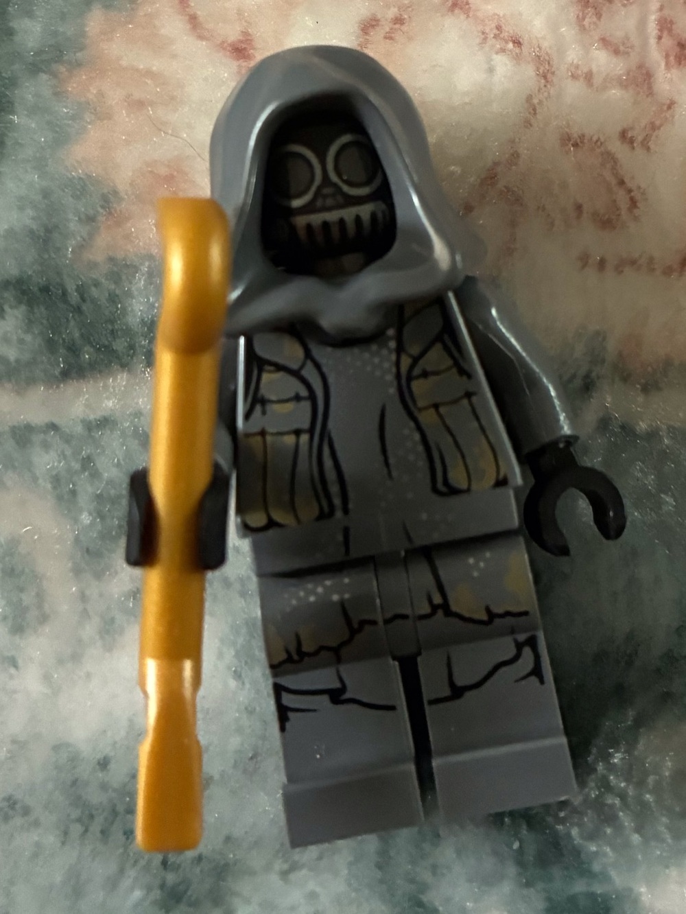 Lego Gray Hooded Skeleton Minifigure with Gold Staff